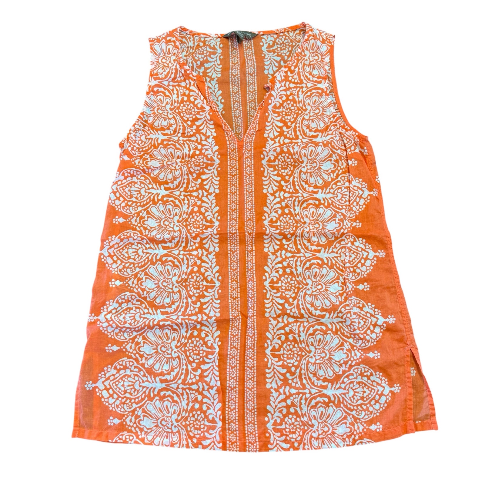 Tommy Bahama Women’s Orange White Patterned Cotton Blend Tank, Size Xs